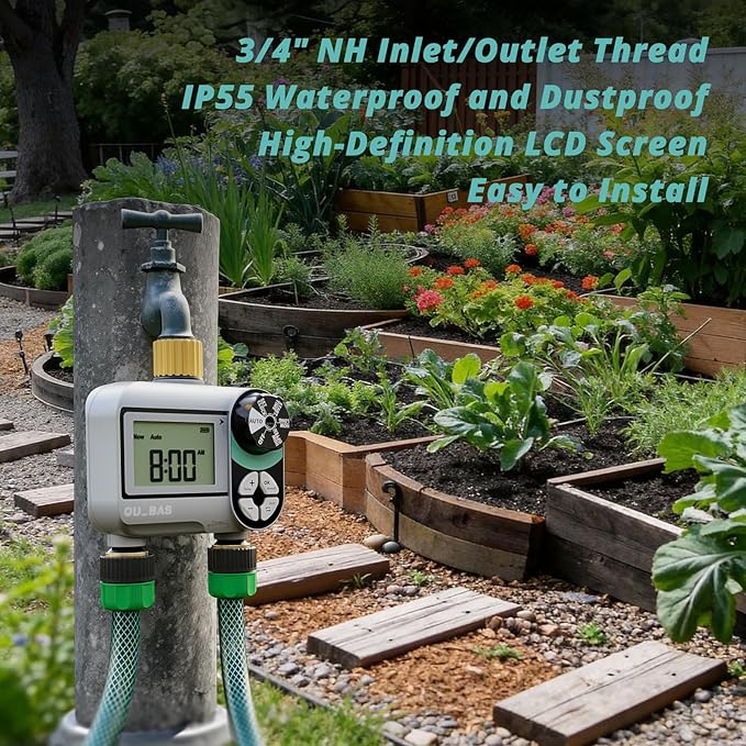 QUOBAS Brass Sprinkler Timer 2 Pack, Programmable Water Hose Timer for Garden Hose Faucet with Waterproof LCD Screen, Rain Delay/Manual/Automatic Irrigation Watering System for Garden, Lawn, Yard
