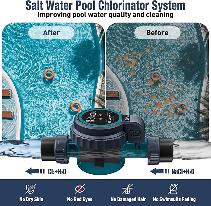 Smart Saltwater Chlorinator System for Above Ground Pool, Up to 10,500 Gallons Pool, Built-in Wi-Fi & App Remote Control, Salt Chlorine Generating System with Smart Digital Panel