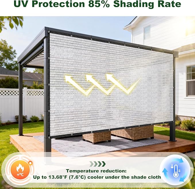 Aluminet Shade Cloth, 85% Heat Reflective Tarp for Blocking Sun with Reinforced Stainless Steel Grommets for Pergola Shade Cover, Garden, Cars, Dogs, Greenhouse, 8x10FT