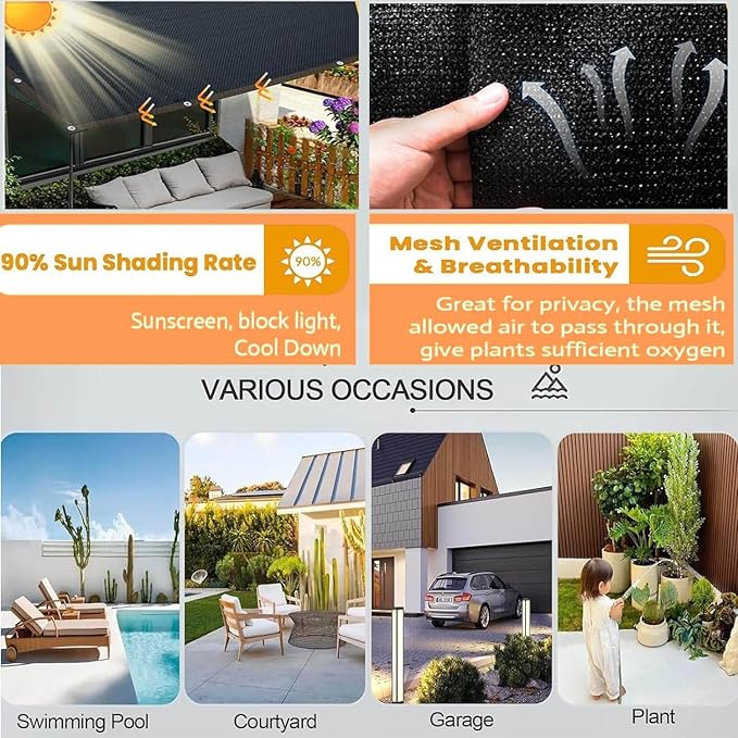 4x6M Shade Cloth for Greenhouse 3x5m 5x8m Shade Netting with Grommets Sunblock Shade Mesh UV Resistant for Garden, Pergola, Patio，Plants, Chicken Coop, Outdoor(6.6 x 10ft)