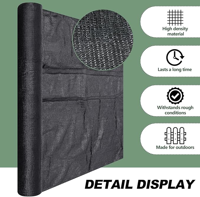 12 x 100 ft Black Shade Cloth Roll for Covering Garden 70% Mesh UV Resistant Net with Ties for Patio Outdoor Greenhouse Fence Flower Plant Cover Canopy