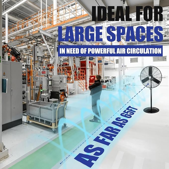 iLiving 30" Commercial Pedestal Oscillating Fan - Shop, Garage, Warehouse - 120V 1.8A 8400 CFM