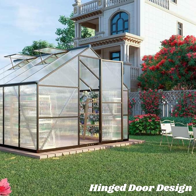 8x12 FT Greenhouses for Outdoors, Polycarbonate Greenhouse with PC Panels, Greenhouses for Outdoors for Yard, Garden, Hobby, Dark Gray