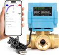 U.S. Solid WiFi Smart Motorized Ball Valve 1/2 inch NPT for Water Control & Irrigation, 3 Way Brass Electric Valve, USB Powered, LED Status Indicator, Flow Direction Window, Remote On/Off Control