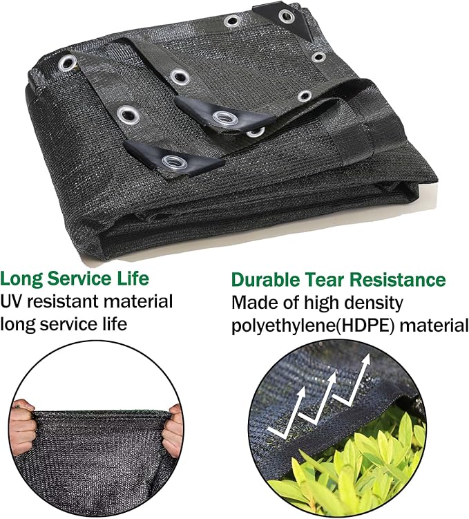 90% Black Shade Cloth 20ft x 40ft Heavy Duty Outdoor Mesh Tarp with Grommets，Sun Shade Canopy for Patio，Garden，Greenhouse，Chicken Coops，Plants Vegetables，Swimming Pool