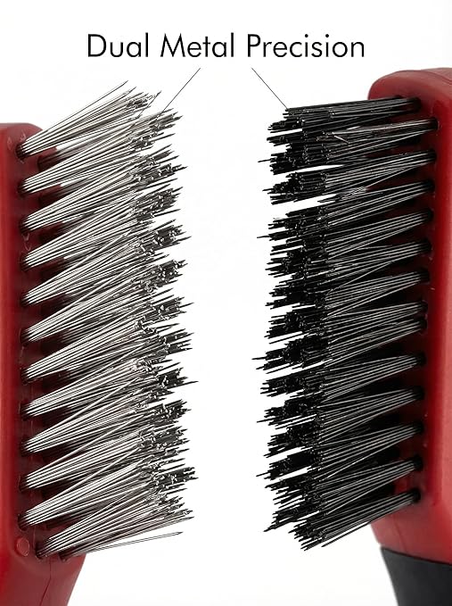 TAKAVU Heavy Duty Wire Brush Set 2pcs, Carbon Steel and Stainless Steel Wire Scratch Brush with 10" Curved Plastic Handle for Cleaning Rust, Paint, Welding
