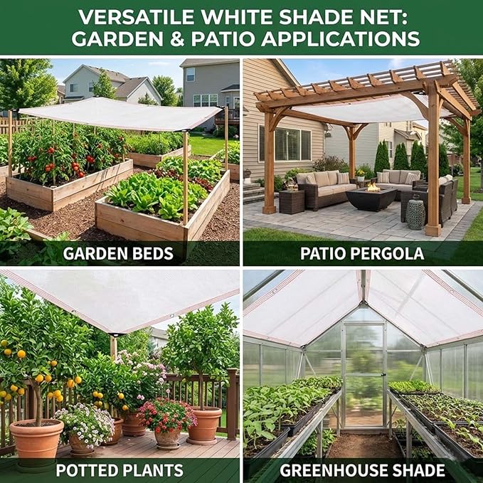 50% White Shade Cloth for Garden, Heavy Duty Sunblock Shade Net with Grommets, Breathable HDPE Mesh Tarp Fence Privacy Screen Sun Shade Cover for Greenhouse Patio Plant Chicken Coop(7x18ft)