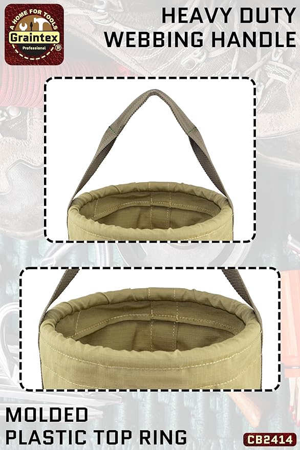 Graintex CB2414 Utility Tapered Canvas Bucket 12"X10"X15", Khaki