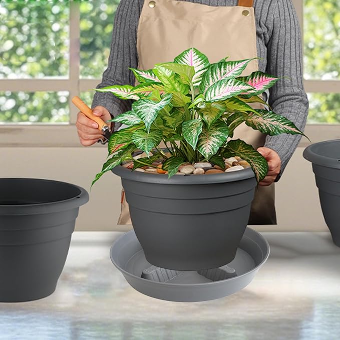4 Pack Plant Saucer 12 inch, 8 10 14 17 inch, Plant Stand Plastic Plant Saucers for Indoors Outdoor, Heavy Duty Flower Saucers for Potted Plants, Pot Saucers for Plants, Grow Bags Saucers