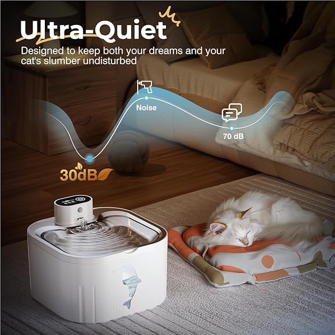 Battery Operated Cat Water Fountain 3L Water Fountains for Cats Indoor with Stainless Steel Tray Ultra-Silent Automatic Water Dispenser for Pet Easy Clean Wireless Cat Fountains for Drinking