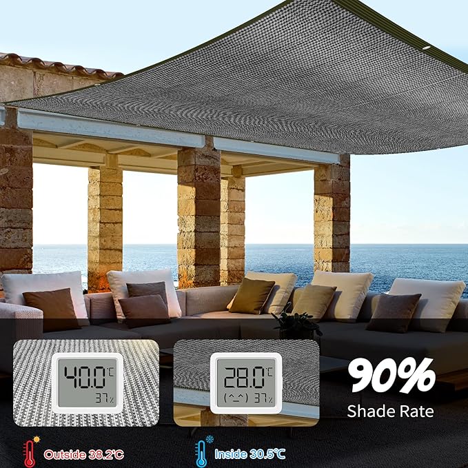 90% Grey Shade Cloth, 6.5x10FT Resistant Garden Sun Shade Net, Durable Mesh Shade Tarp with Reinforced Grommets for Greenhouse, Plant, Chicken Coop, Pergola, Swimming, Canopy，Patio，Garden