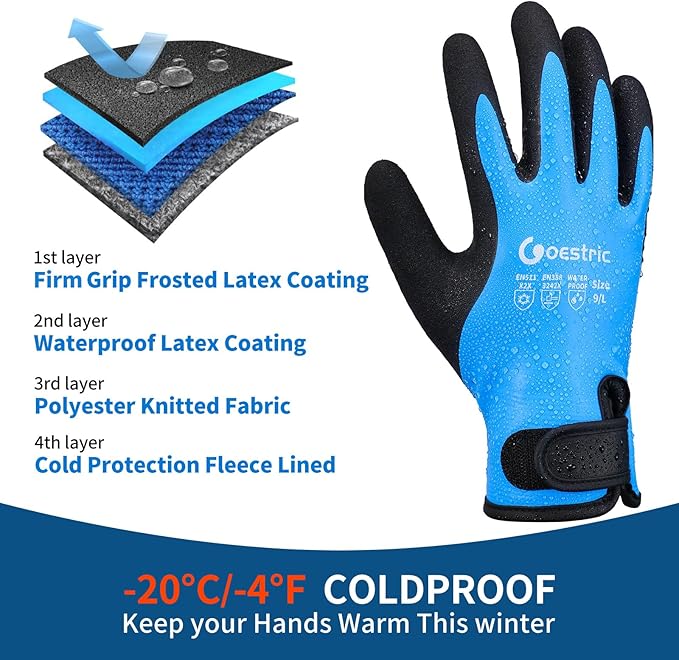 100% Waterproof Winter Work Gloves for Men Women, Freezer Gloves with Grip for Shoveling Snow