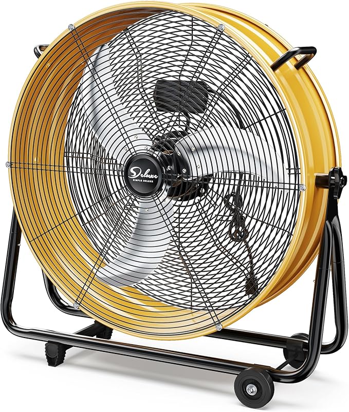 Simple Deluxe 24-Inch Heavy Duty Metal Drum Fan, 3-Speed High Velocity Industrial Floor Fan for Warehouses, Workshops, Factories and Basements
