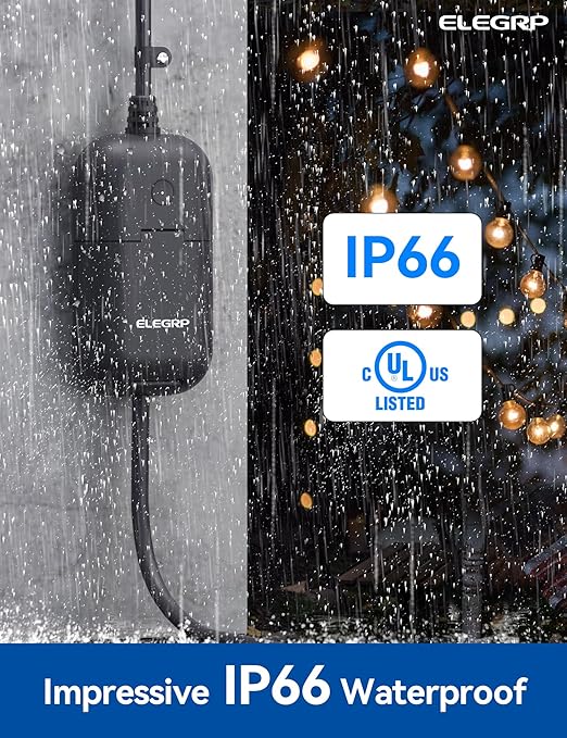 ELEGRP PQR10 Outdoor Smart Plug Waterproof IP66, WiFi Plug Compatible with Alexa & Google Assistant, Smart Outdoor Outlet for String Lights, No Hub Required, 1875W Max, UL Certified, 2 Pack, Black