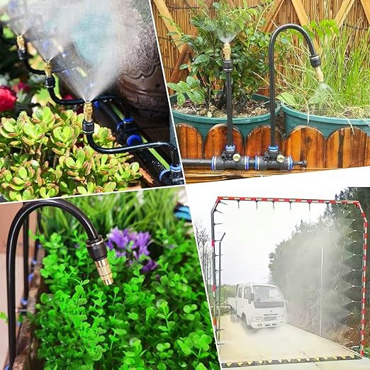66FT Drip Irrigation Kit, Automatic Garden Watering System with Tool-Free Quick Connectors, 360° Bending Droppers & Copper Misting Nozzles for Greenhouse, Patio, Lawn & Vegetable Garden. (20M+Timer)