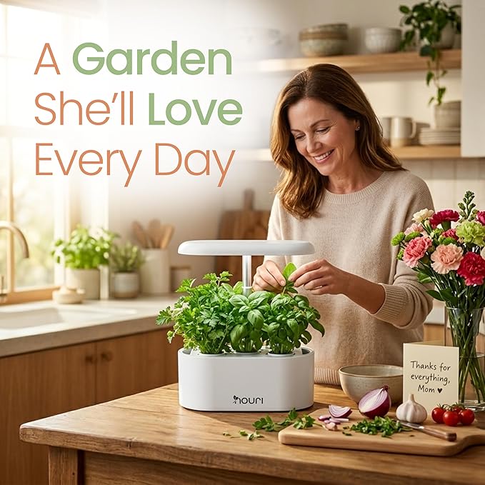 Nouri Hydroponics Growing System, 5 pod Smart Indoor Herb Garden Kit with LED Grow Lights, Hydroponic Herb Garden Indoor for Plant Lovers, Gardeners, Kitchen, Lettuce Seeds Included
