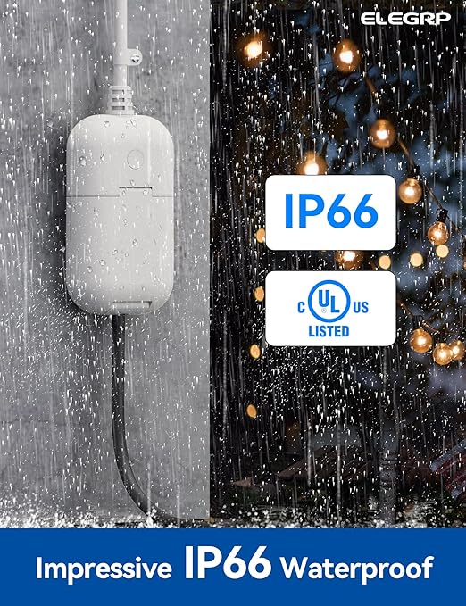 ELEGRP PQR11 Outdoor Smart Dimmer Plug Waterproof IP66, Smart WiFi Plug Compatible with Alexa & Google Assistant, Outdoor Dimmer for String Lights, No Hub Required, UL Certified, 2 Pack, Grey