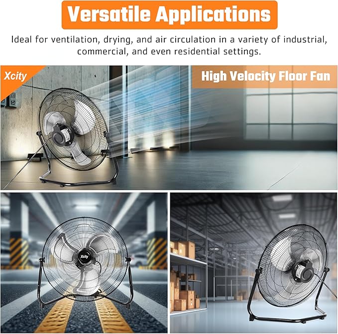 20 Inch Floor Fan, Max 4650 CFM Industrial Fan, 3-speed and 360°Adjustable Tilt, Metal Construction and Aluminum Blades, Ideal for Warehouse, Workshop, Factory, Garage