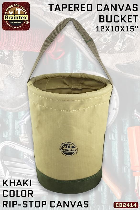 Graintex CB2414 Utility Tapered Canvas Bucket 12"X10"X15", Khaki