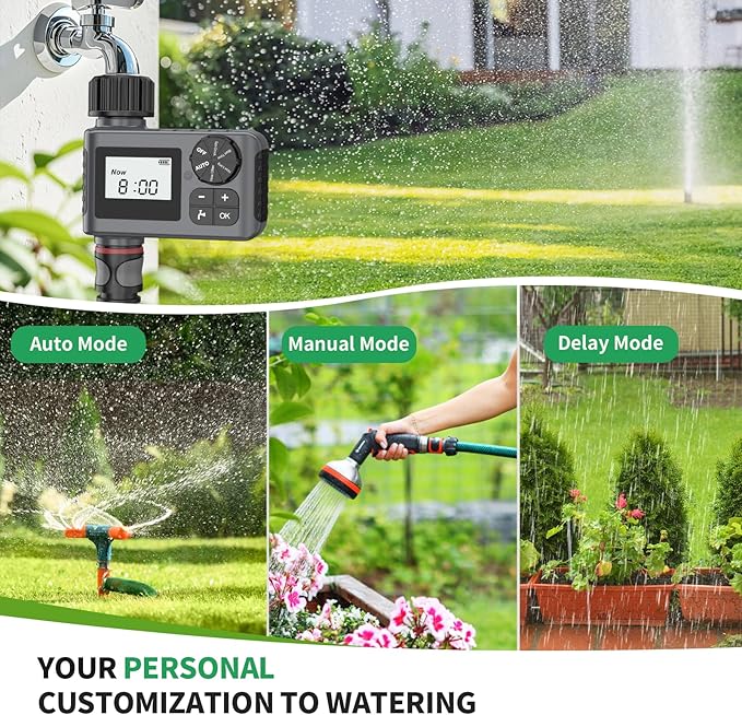 Insoma Water Timer for Garden Hose, Programmable Hose Timer with Rain Delay/Manual/Automatic Irrigation System for Lawn, Garden, Pool, IP55 Waterproof, 1 Outlet