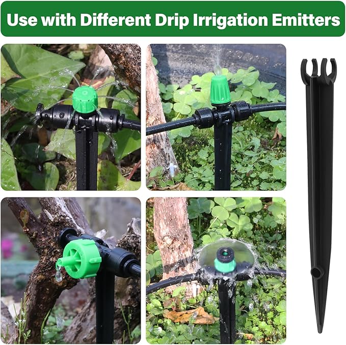 Kalolary 30PCS 1/4”Drip Irrigation Support Stakes, Drip Tubing Holder with Adjustable Height, 1/4 Inch Tubing Hose Holder for Drip Watering System Garden & Raised Beds, Prevents Clogging, Easy Install