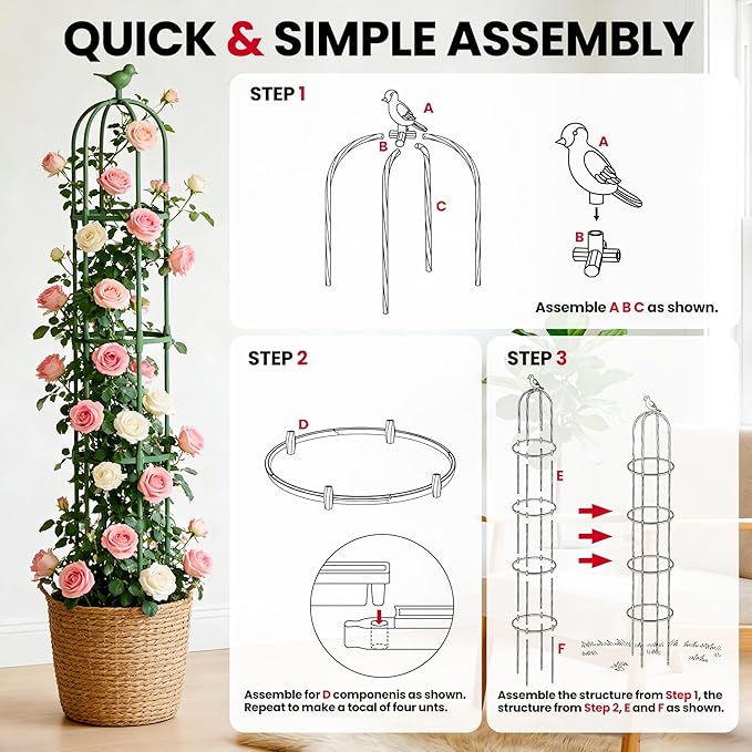 Garden Obelisk Trellis for Climbing Plants Outdoor, 5 FT Garden Trellis Plastic Coated Metal Plant Support for Indoor Outdoor, Tall Decorative Trellis for Roses, Flowers, Vines, Potted Plants