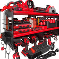 Spampur Heavy Duty Power Tool Organizer Wall Mount with Charging Station – 420 lb Capacity 3-Tier Storage Rack Holds 6 Drills, Side Slots for Screwdrivers & Bits, Garage Storage, Gift for Men