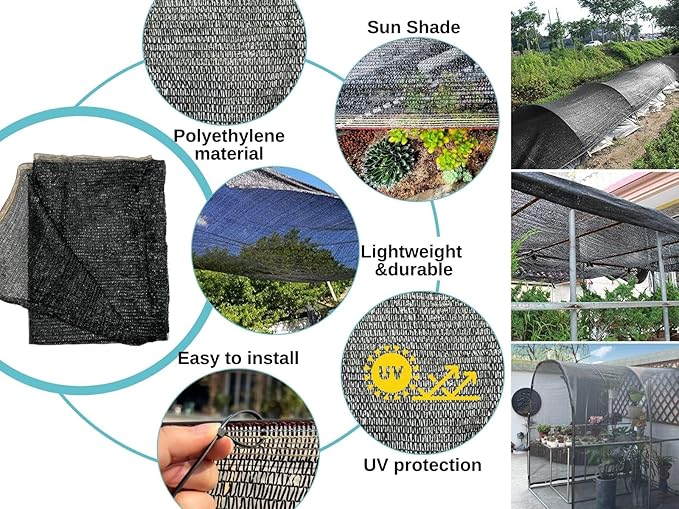 BeGrit 30% Shade Cloth Plant Cover Sunblock Sun Shade Net Sun Mesh with Ties for Garden Flower Plants 6.6ft x6.6ft