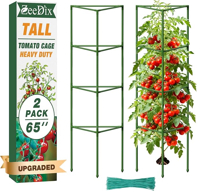 ZeeDix 65 Inch Tall Tomato Cages for Garden, 2 Pack Heavy Duty Large Plant Support Stakes for Heavy Climbing Vegetables, Adjustable Tomato Trellis for Pots & Outdoor Raised Garden Beds