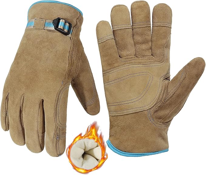 HANDLANDY Winter Work Gloves for Men Women, Water Repellent Cold Weather Insulated Genuine Leather Work Gloves
