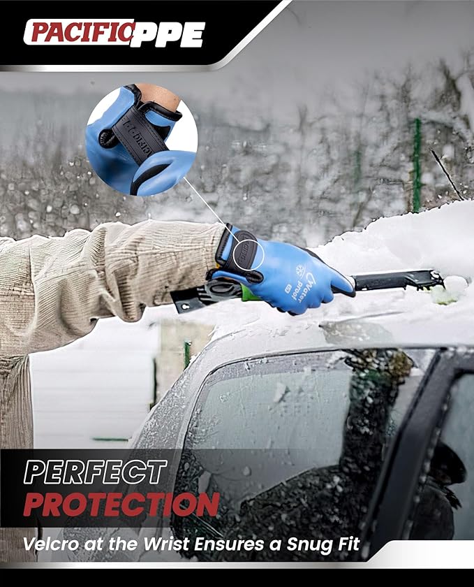 PACIFIC PPE Winter Work Gloves for Men and Women, 100% Waterproof Thermal Insulated Freezer Gloves for Cold Weather, Super Grip, Blue, Medium