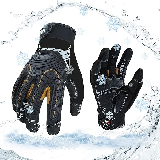 Vgo... 1-Pair 32°F Waterproof Heavy Duty Winter Work Gloves Men,Mechanic Gloves, Impact Protection& Vibration Reduction(Size M, Black&Gold, SL8849FW)