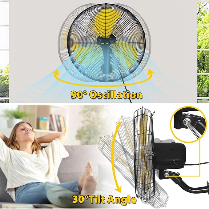 VENTISOL 18 Inch 3-Speed High Velocity Oscillating Wall Fan, 4,200 CFM, 90-Degree Oscillation for Household, Workshops, Shops, Commercial, Patios