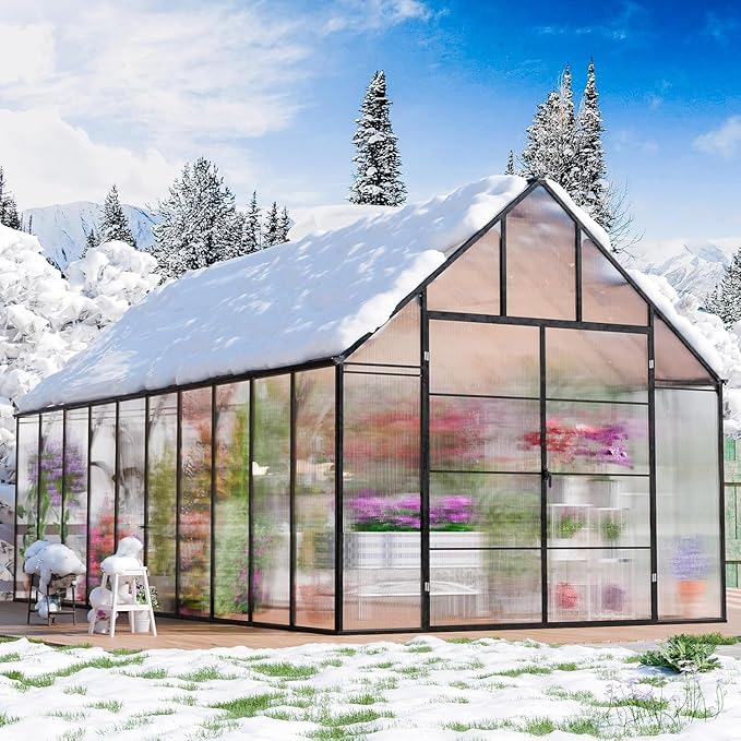 CDCASA 10x20 FT Greenhouse for Outdoors, Large Easy Assembly Polycarbonate Greenhouse Thicker Aluminum Greenhouses w/4 Vents Windows, Swing Door, Ouside Walk-in Green House for Backyard,Garden