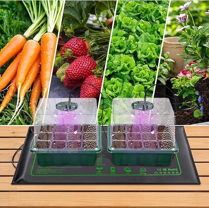 KEOHOLI Seed Starter Kit with Grow Light and Heat Mat, 6 Pack 12-Cell Seedling Trays with LED Panels, Adjustable Timer & Dimmer Indoor Plant Propagation Station for Herbs, Vegetables, Flowers