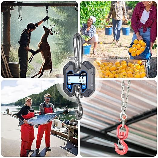 Fuzion Mini Crane Scale - Hanging Scale 440lb/200kg/1960N, Deer Scale Hanging with Large LCD Display, Hold & Tare Functions, No Assembly Needed