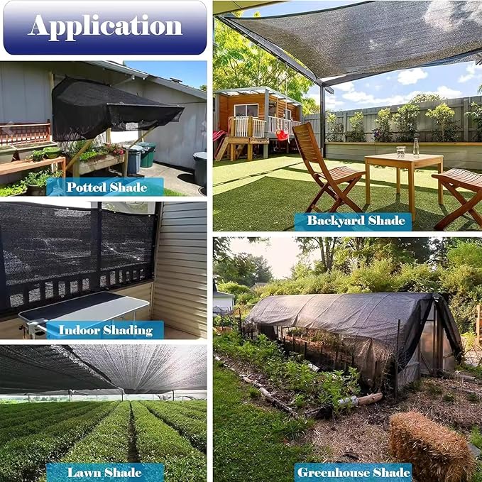 10X20Ft Shade Cloth for Garden, 90% Black Sun Shade Mesh for Plants Heat Protection, Outdoor Sunblock Mesh Tarp for Greenhouse, Plant Cover, Balcony, Gazebo, Deck, Porch, Carport