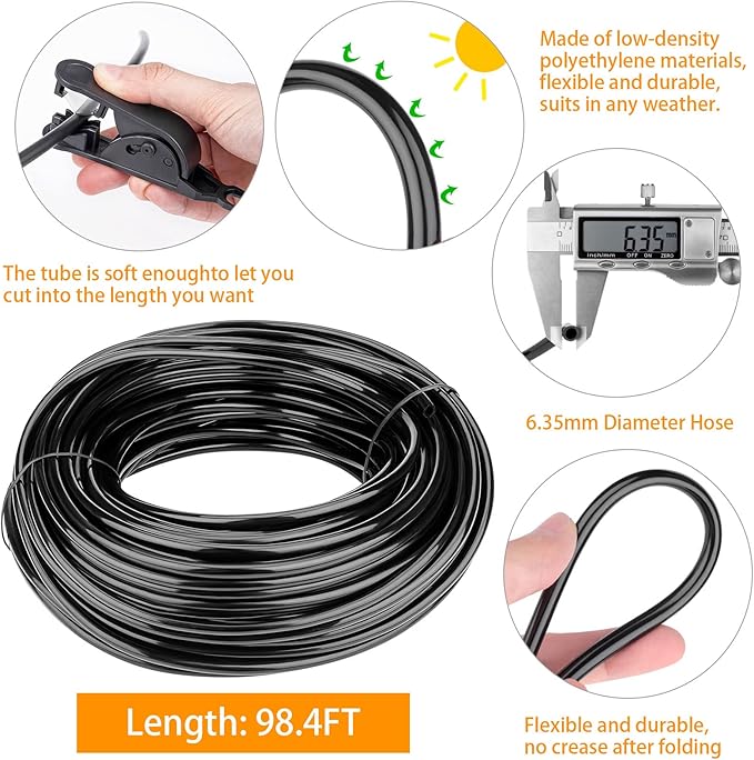 Misting Cooling System 98.4FT (30M) Misting Line + 50 Brass Mist Nozzles + 50 T-Connectors + 1 Faucet Adapters (3/4") Outdoor Mister for Patio Garden Greenhouse Trampoline for Waterpark