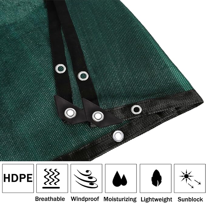 90% Green Colored Shade Cloth 10 ft X 14 ft, Heavy Duty HDPE Mesh Sun Shade Tarp with Grommets for Garden Greenhouse Pergola Patio Plant Kennel UV Protection
