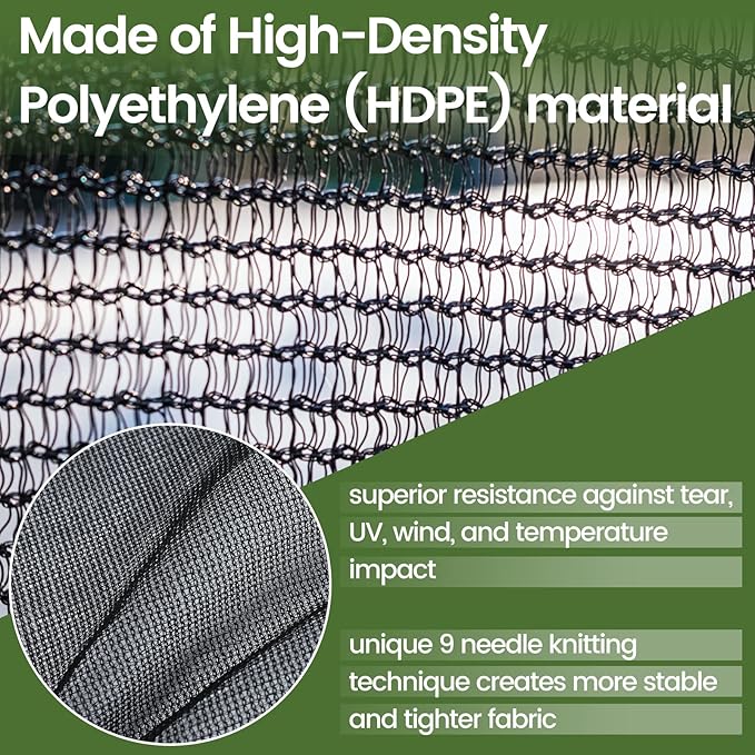 [WindscreenSupplyCo] 60-70% 6.5 FT X 10 FT Mesh Tarp/Shade Cloth 9-Needle Knitted Heavy Duty Black with Grommets for Green House, Garden, pergola, Pools, Dump Truck - MT6510BLKX1