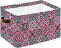 Vintage Middle Century Storage Bins Cubes Waterproof Cloth Storage Basket,Abstract Bohemia Style Aztec Pink Foldable Storage Bags for Shelf Clothes Storages Organizers with Handles 15x11x9.5 in 1PCS