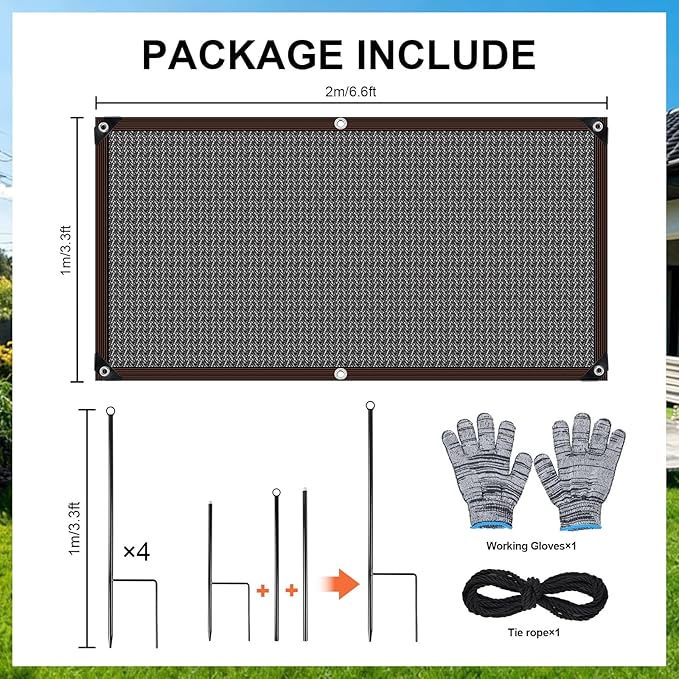 70% Shade Cloth for Garden, 6.56 X 3.3Ft Sun Shades Cloth Outdoor Patio with Stakes, Rope and Gloves, Plant Shades for Outdoor Plants, Durable Uv Blocking Mesh for Garden, Patio, Greenhouse