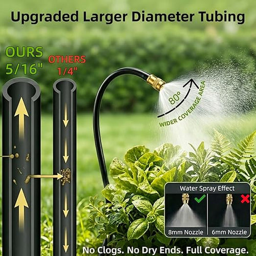 100 Ft Drip Irrigation System for Garden - Drip Irrigation Kit with 32 360°Adjustable Copper Nozzles Hose, Automatic Atomizing Plant Watering Sprinkler System for Yard, Lawn, Greenhouse, Potted