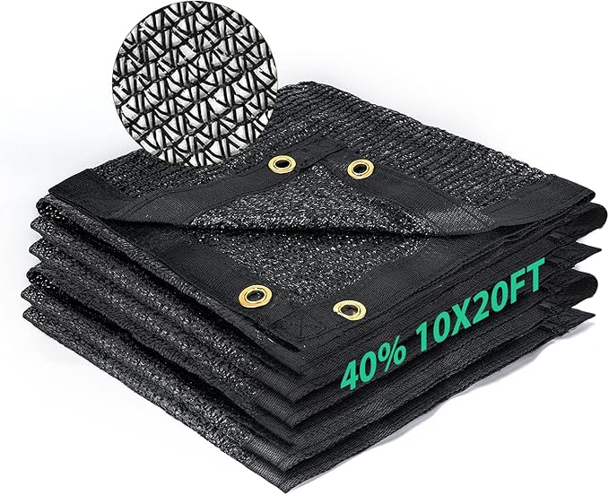 Kesfitt 40% Shade Cloth 10x20 ft, Breathable HDPE Mesh Sun Shade Tarp for Garden & Greenhouse, UV Resistant Outdoor Shade Fabric with Copper Grommets for Plants, Patio, Yard
