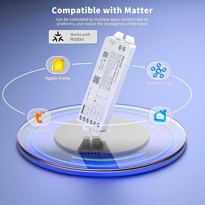 PAUTIX Matter WiFi LED Controller 5in1 ML5 Compatible with Tuya APP/Homekit/Smart Life/Alexa/Google Home/Siri, DC12-48V Dimmable Controller for Single Color/CCT/RGB/RGBW/RGBCCT LED Strip Lights