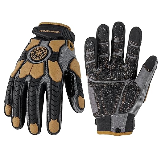 HANDLANDY Winter Water Resistant Work Gloves for Men, Insulated Heavy Duty Mechanic Glove for Cold Weather (Coffee-insulated, 2X-Large)
