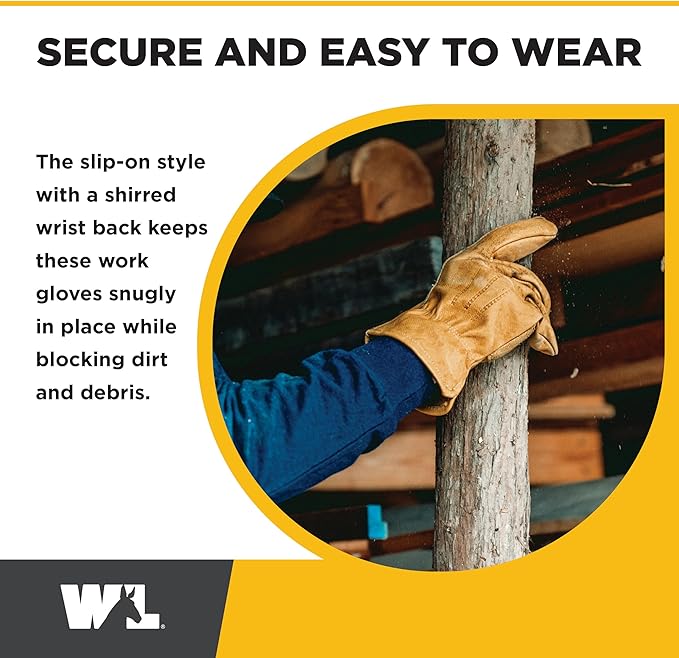 Wells Lamont Leather Work Gloves for Men – Grain Cowhide, Reinforced Palm – Ideal for Construction, Farming, Ranching – Ergonomic Fit, Keystone Thumb, Elasticized Wrist – Saddletan, Small (1129S)