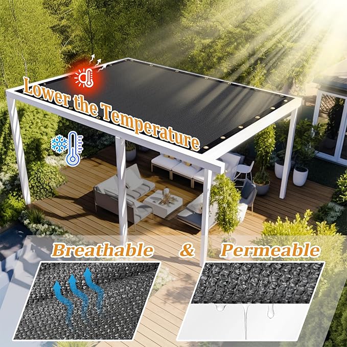 Shade&Beyond Customized Size 4' X 12' Shade Cloth with Grommets, 90% UV Protection UV Protection Mesh Tarp Sun Screens for Patio GN04, Dark Gray