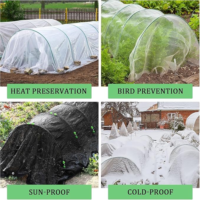 6.5 X 5FT 75% Garden Shade Cloth with Hoops, Plant Shade Cloth Garden Greenhouse Grow Tunnel for Heat Protection, Raised Bed Row Cover Black Netting Tarp for Outdoor Outside Patio Chicken Coops
