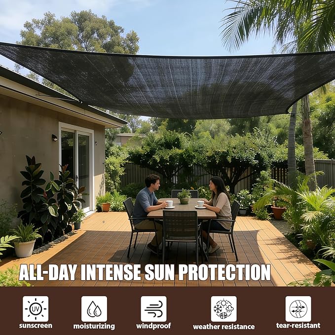 90% Sun Shade Cloth for Garden, 20 * 20FT Heavy Duty Shade Tarp with Grommets & Reinforced Edges - UV Resistant Sunblock Net for Patio, Backyard, Greenhouse, Kennel, Pergola, Black